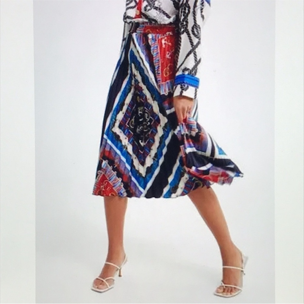 Zara Blue and White Midi Skirt